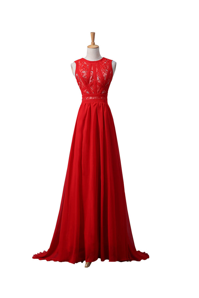 Red Lace Chiffon Beaded Long Prom Dresses ED0668