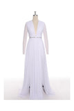 White Chiffon Deep V-neck Long Wedding Dresses ED0674