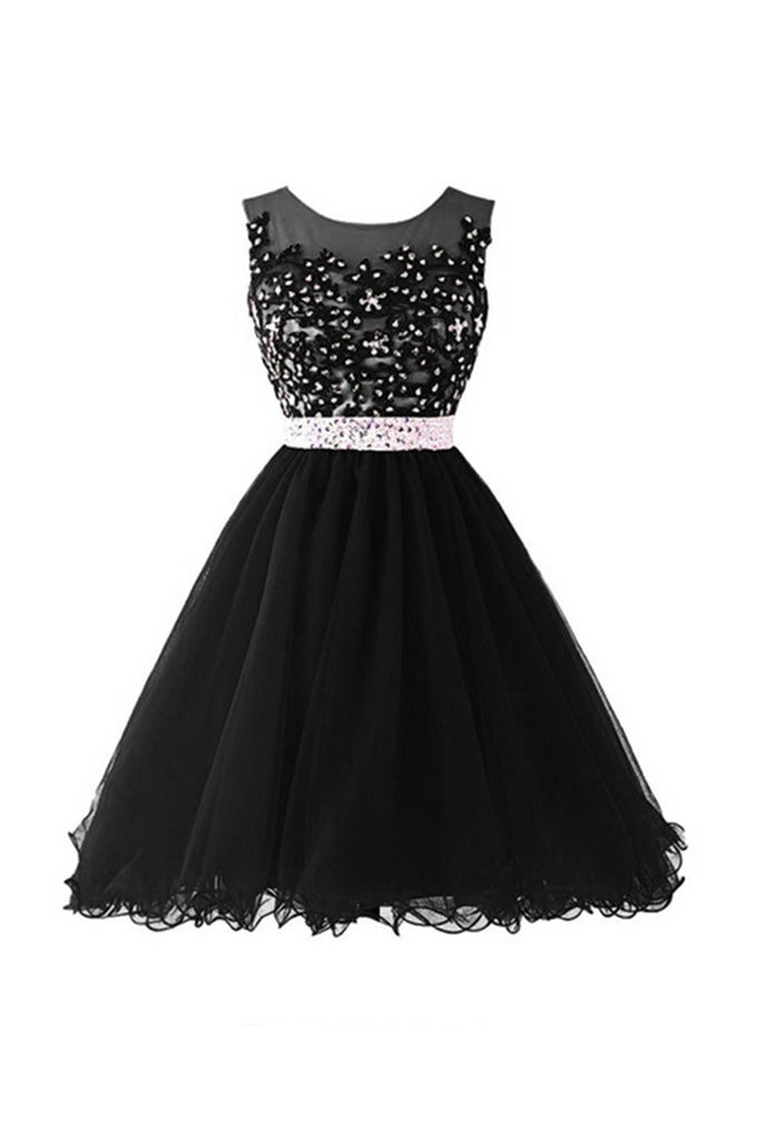 Black Beaded Cap Sleeves Lace Homecoming Cocktail Dresses ED0680