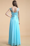 Light Sky Blue Chiffon Long Lace Beaded Prom Dress ED0828