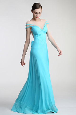 Light Sky Blue Deep V-neck Long Prom Dress ED0838