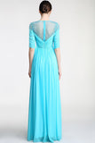 Real Nice Light Sky Blue Chiffon Half Sleeves Prom Dress ED0841