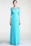 Real Nice Light Sky Blue Chiffon Half Sleeves Prom Dress ED0841