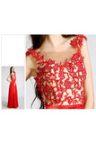 Open Back Red Long Lace Beaded Prom Evening Dress ED0842