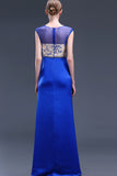 Sheath Royal Blue Mermaid Cap Sleeves Long Prom Dress ED0851