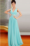 Deep V-neck Simple Chiffon Long Open Back Prom Dress ED0853