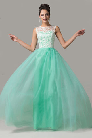 Cap Sleeves Mint Green Lace Long Prom Dress ED0861