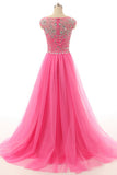 Hot Pink Beaded Long Zipper Modest Evening Prom Dress ED0958