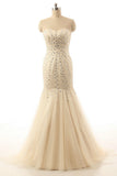 Mermaid Open Back Sweetheart Long Champagne Prom Dress ED1015