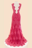 Deep V-neck Fuchsia Mermaid Long Lace Prom Dress ED1032