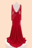 Long Sleeves Red Beaded Cap Sleeves Prom Party Dress ED1033