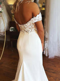 Elegant Off Shoulder Mermaid Off White Lace Top Long Wedding Dresses OK1730
