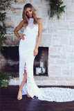 Mermaid Lace Beach Wedding Dresses Backless Slit Sexy Bohemian Bridal Gowns OKV12