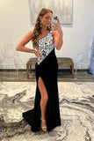 One Shoulder Black Mermaid Rhinestone Prom Dress Long Formal Dress OK1399