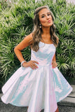 A-line Shiny White Sequins Short Homecoming Dress Back to School Party Dress OK1471
