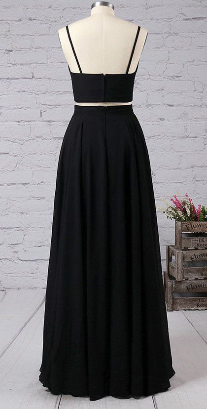 Simple Black Two Pieces Long Cheap Modest Prom Dress Party Dresses K772
