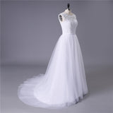 Princess White Tulle Lace Top Beaded Wedding Dress, Cheap Long Bridal Dress OKJ6