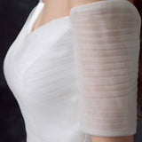 Simple Tulle Off Shoulder Floor-Length Short Sleeves A-line Lace Up Back Wedding Dresses OK802
