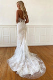 Halter Neck Backless Mermaid Off White Lace Long Wedding Dresses OK1952