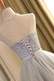 Cute A-line Scoop Gray Tulle Sleeveless Short Homecoming Dress,Sweet 16 Dresses OK316