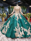 Long Sleeve Ball Gown Wedding Dress Appliques Beading Quinceanera Dress OKR12