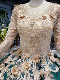 Long Sleeve Ball Gown Wedding Dress Appliques Beading Quinceanera Dress OKR12