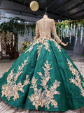 Long Sleeve Ball Gown Wedding Dress Appliques Beading Quinceanera Dress OKR12