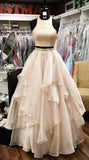 New Two Piece A-line Floor-length Long Puffy Prom Dresses With Ruffles OK881