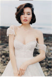 Ivory Long Lace Spaghetti Straps Sweep/Brush Train Beach Wedding Dresses Bridal Gown OK922