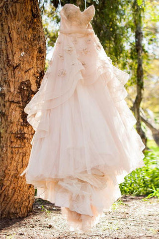 Beautiful A Line Sweetheart Flower Cheap Bridal Gowns, Princess Wedding Dress OKE34