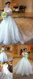 Ball Gown Romantic Long Train Luxury Off the Shoulder Wedding Dress OKE97