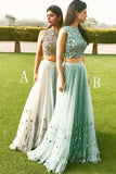 Elegant A-line Tulle Two Pieces Long Prom Dresses,Cheap Formal Dress OK876