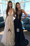A Line Prom Dresses,V-neck Sexy Evening Party Dress, Long Formal Dress OK186