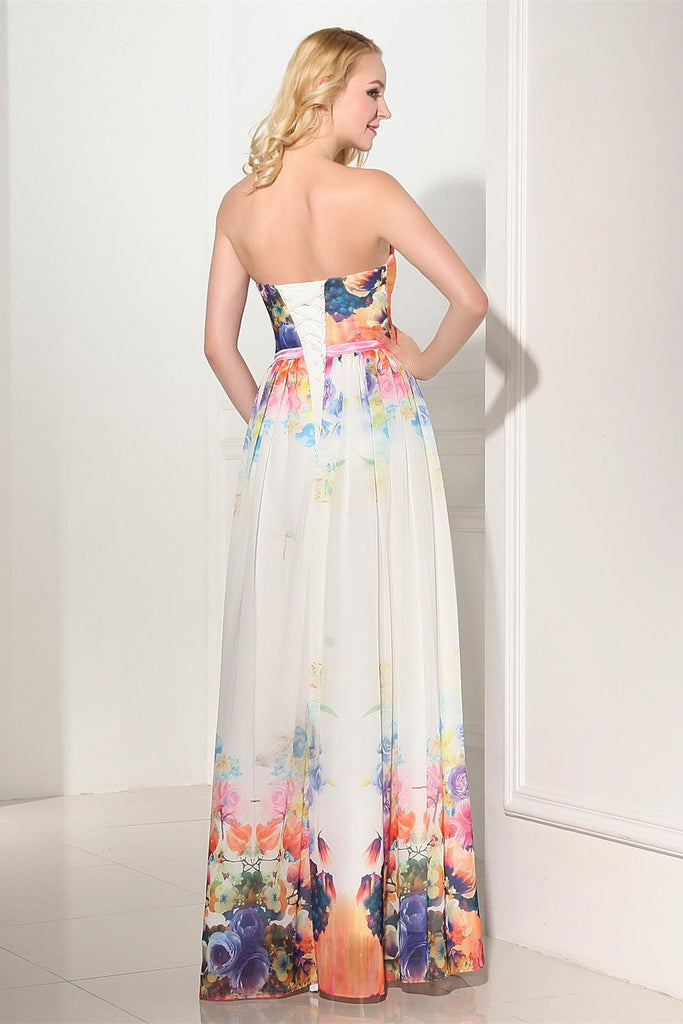 Newest Beautiful Cheap Sweetheart Printed Chiffon Prom Dresses K118