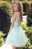 Cute Short Beaded Sparkly Mint Cap Sleeves Homecoming Dresses K135