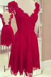 Pretty Light Red Lace V--Neck Open Back Homecoming Dresses K139