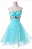 High Low Beading Sweetheart Ice Blue Short Cute Homecoming Dress K161