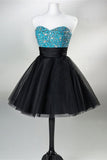 Black Shirt With Silver Beads Sweetheart Short Handmade Homecoming Dress K184