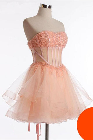 Cute See Through Short Beaded Handmade Lace Up Homecoming Dress K200