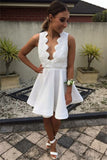 Girly Short White Lace Deep V-neck Homecoming Dress For Teens K207