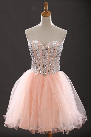 Lovely Lace Up Beaded Short Handmade Homecoming Dress For Teens K226