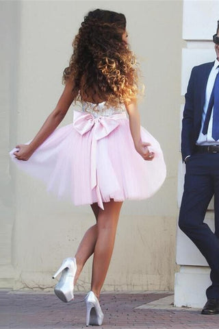 Girly Short Pink Sweetheart Homecoming Dress With Big Bow K250