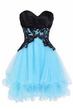 Ice Blue Skirt With Black Lace Top Short Pretty Homecoming Dress K287