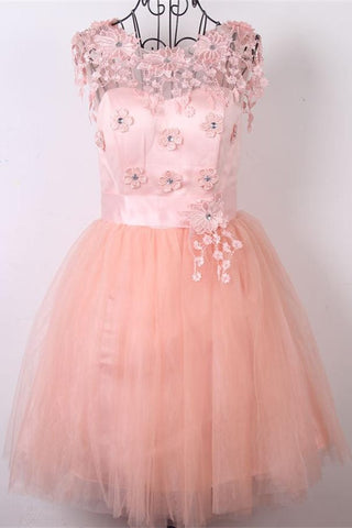 Beautiful Appliques Pink Cap Sleeves Short Homecoming Dress K292