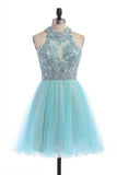 Charming Halter Lace Beading Handmade Short Tulle Homecoming Dress K295