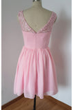 Girly Cute Pink Lace Chiffon Handmade Short Homecoming Dress K330