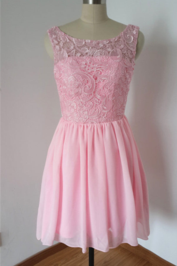 Girly Cute Pink Lace Chiffon Handmade Short Homecoming Dress K330