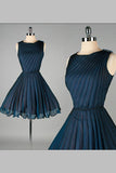 High Quality Simple Navy Blue Short Chiffon Classy Homecoming Dress K339