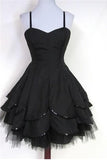 Spaghetti Straps Black Tulle Formal Sparkly Homecoming Dress K351