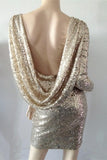 Long Sleeves Sequin Shiny Short Open Back Homecoming Dress K358